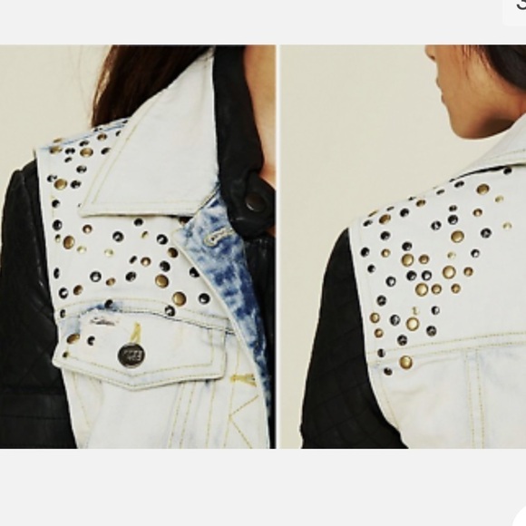 Free People Rare Denim Studded Distressed Vest Coastal Cowgirl Size M Festival - Picture 3 of 8